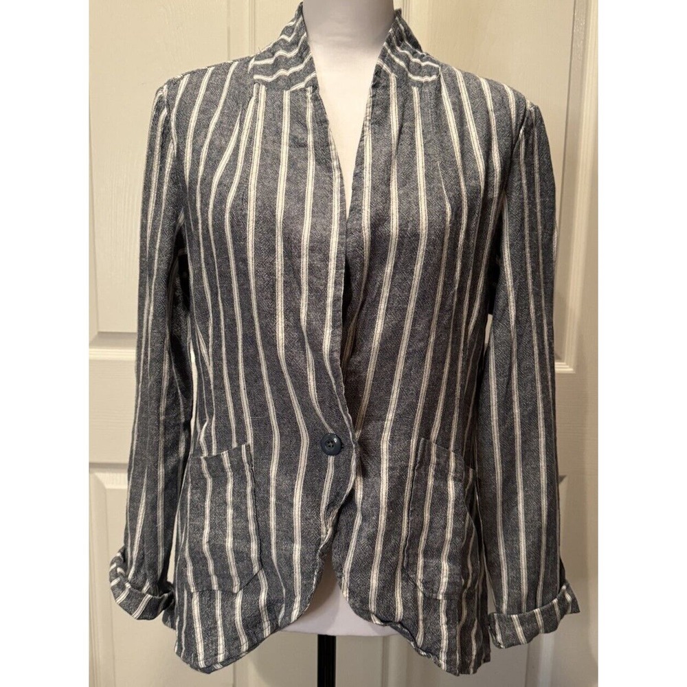 Sanctuary Anthropologie NWT Womens S Linen striped Blue White Blazer Jacket Top